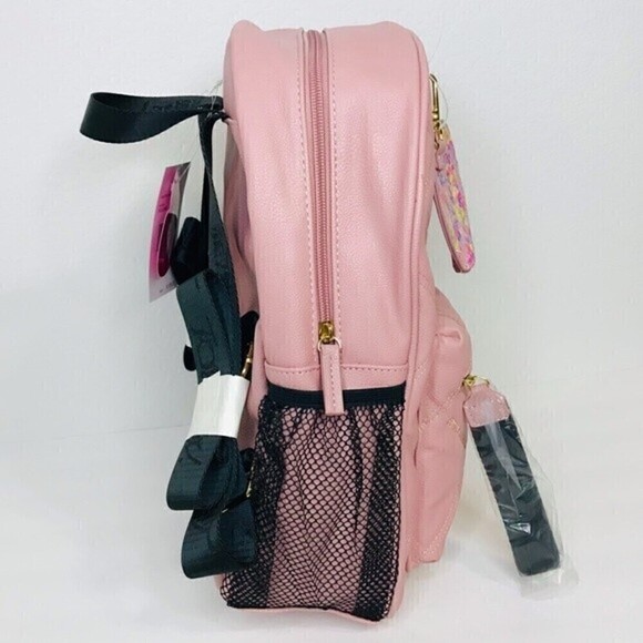 New! Betsey Johnson Quilted Faux Leather Pink Heart Coin Pouch Book Bag Backpack - Picture 8 of 16